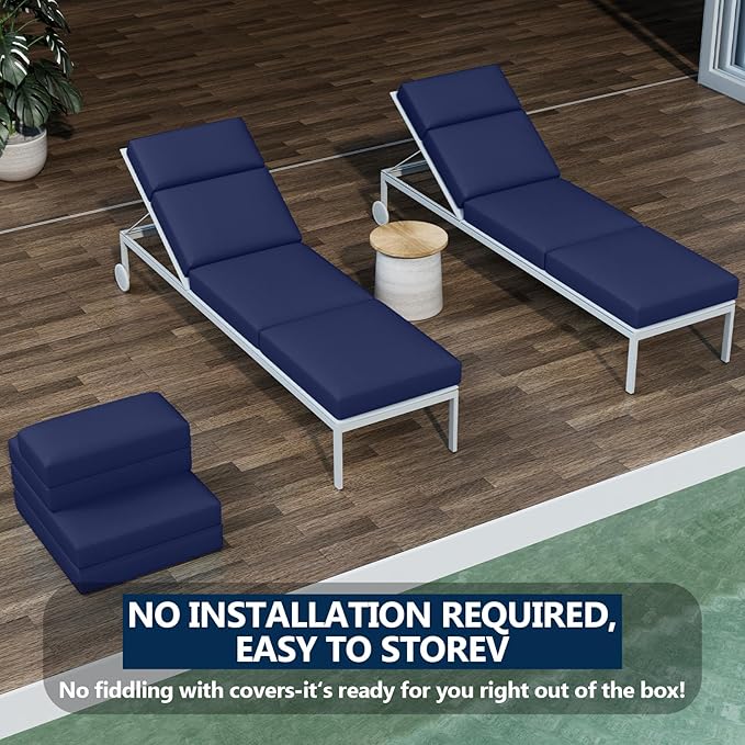 4 Pcs Chaise Lounge Cushions Outdoor, 72 x 21 x 4 Inch Lounge Chair Cushions for Outdoor Furniture - Waterproof Lounge Patio Replacement Cushion, 4In Fade-Resistant ThickPatio Chaise Lounge Cushion