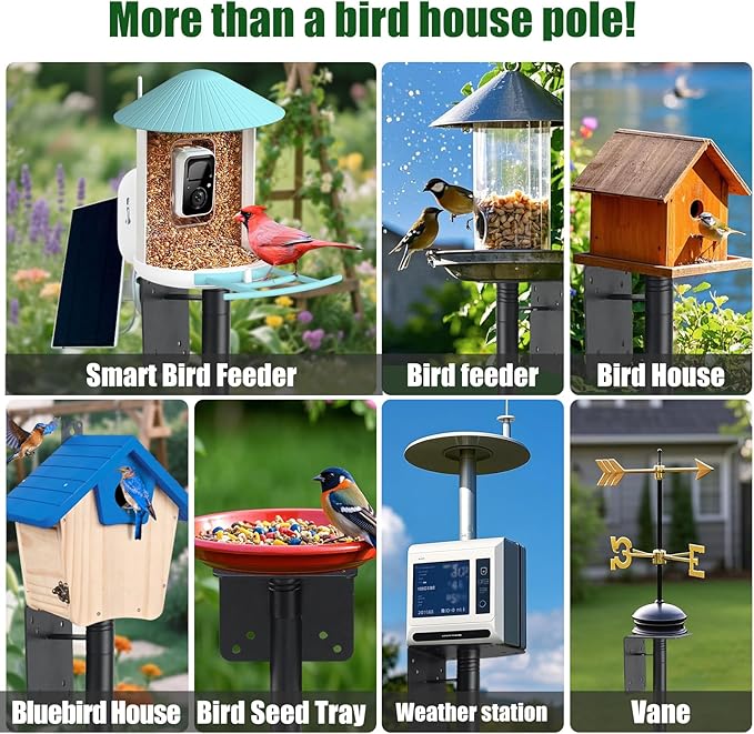 Heavy Duty Bird Feeder Pole - 117" Extra Tall Bird House Stand Outdoor, Anti-Tip Auger & Stable Mount for Smart Camera Birdfeeder,Bluebird House, Bird Buddy, Birdfy