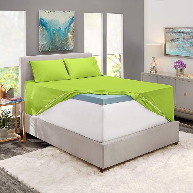 Clara Clark Deep Pocket Twin Sw Sheet Fits Up to 21 Inch Mattress - Super Soft, Stain, Fade Resistant - Garden Green Twin