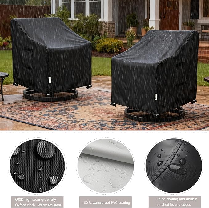 Patio Chair Covers Waterproof Patio Furniture Covers,33W x 37D x 38 H Inches Outdoor Swivel Chair Cover 2 Pack -Black