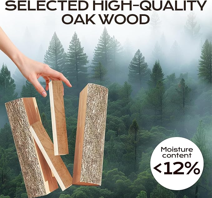 Kiln Dried Oak Firewood Bark Free Hardwood Logs for Pizza Ovens Fire Pits Fireplaces Clean Hot Burning Lights Quickly 8in 15lbs