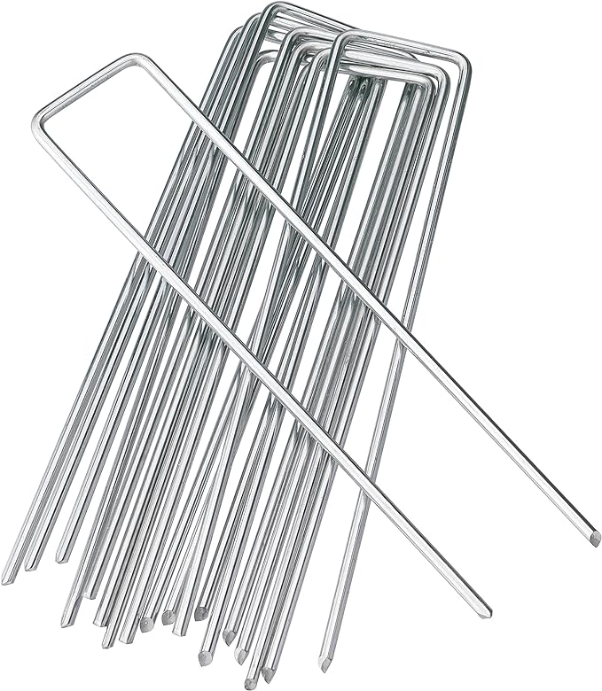 6 Inches Heavy Duty Galvanized Steel Garden Stakes Staples Securing Pegs for Securing Weed Fabric Landscape Fabric Netting Ground Sheets and Fleece, Christmas Decoration, Accessories (10, Silver)