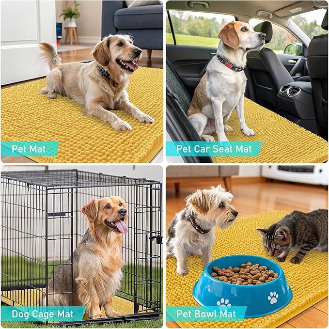 OLANLY Dog Door Mat for Muddy Paws 40x32, Absorbs Moisture and Dirt, Absorbent Non-Slip Washable Doormat, Quick Dry Chenille Mud Mat for Dogs, Entry Indoor Entryway Carpet for Inside Floor, Yellow