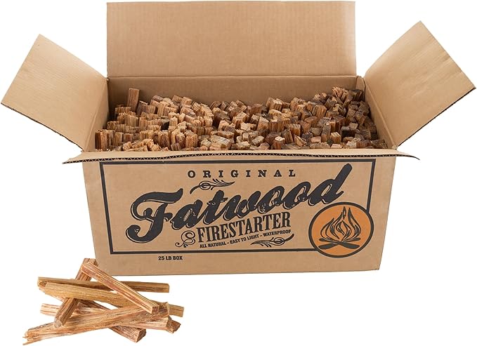 Fatwood Fire Starter Sticks 25lb Box - Indoor or Outdoor 100% All Natural Pine Fire Starters for Campfires, Fireplace, Firepit, Wood Stove, or BBQ Grill - Kindling Wood Firewood Lighter by Pure Garden