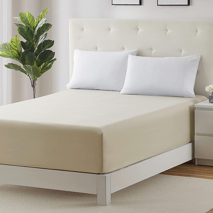 Clara Clark Deep Pocket Queen Fitted Sheet Fits up to 21 Inch Mattress - Super Soft Queen Fitted Sheet Only, Fade, Stain Resistant - Cream Beige Fitted Sheet Queen Size,