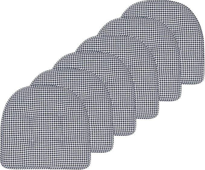 Sweet Home Collection Chair Cushion Memory Foam Pads Tufted Slip Non Skid Rubber Back U-Shaped 17" x 16" Seat Cover, 6 Pack, Houndsooth Navy