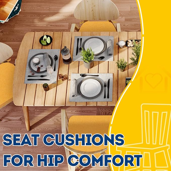 AAAAAcessories D-Shaped Chair Cushions, 2" Thick Dining Chair Pads with Ties and Removable, Machine-Washable Cover, 17" x 16", Set of 8, Golden Yellow