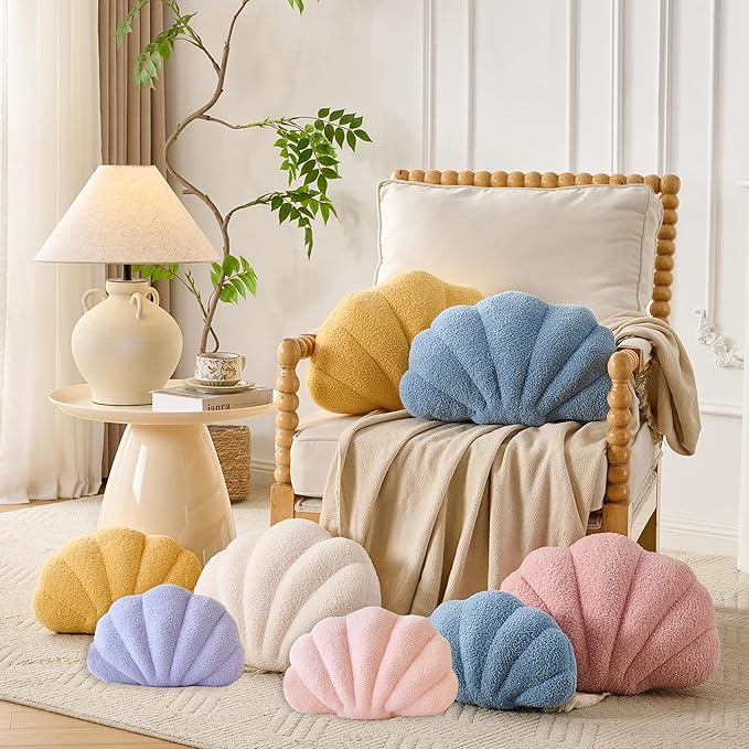 Seashell Throw Pillows Shell Shaped Pillow Lavender Sea Shell Pillows for Bed Seashell Decorative Pillow Soft Plush Pillow Sea Couch Decoration(18 X 13 inch)