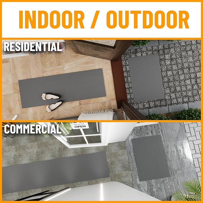 Ottomanson Front Door Mat – Non Slip Scraper Mud Mat for High Traffic Entryways, RV & Patio – Dirt Trapping and Durable for Indoor & Outdoor Use – 2' x 3' – Gray