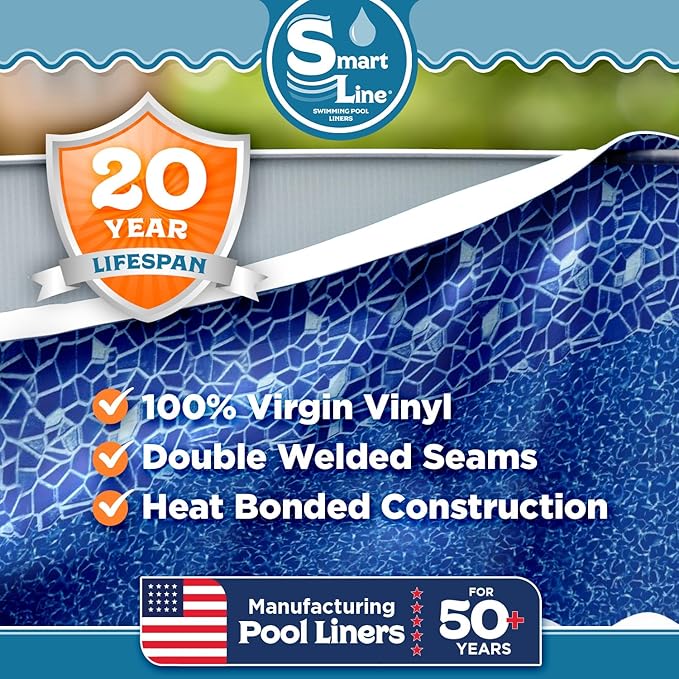Smartline 24 ft Round Swimming Pool Liner | Cracked Glass | Overlap Style | 48-52 Inch Wall Height | 20 Gauge Heavy Duty Virgin Vinyl | Designed for Steel Sided Above Ground Pools