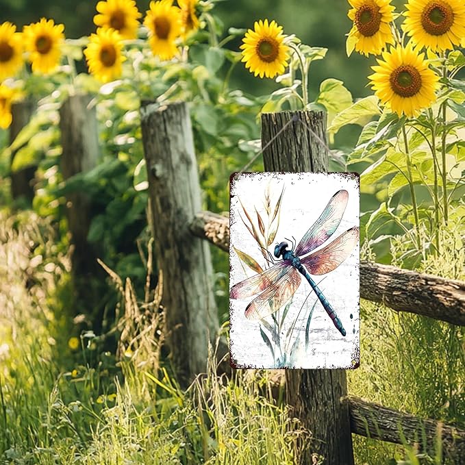 Dragonfly Garden Decor Watercolor Dragonfly Metal Tin Sign Vintage Wall Art for Home Decor Patio Garden Outdoor & Indoor Nature Inspired 12x16inch