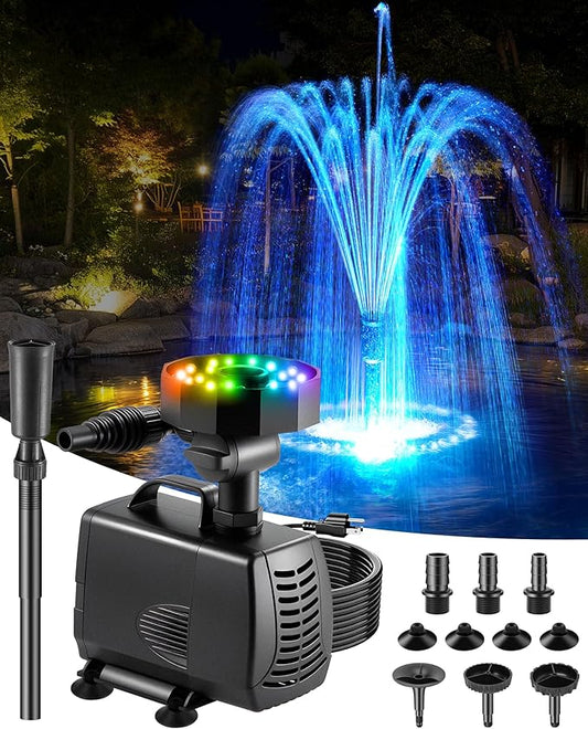Submersible Pump RGB Pond Filter System Kits,3-in-1 Pond Filter Fountain with Colorful Lights,660GPH Pond Filter Box,Multi-layer Filtration, Applicable to Garden Pond,Fish Tank,Water Feature