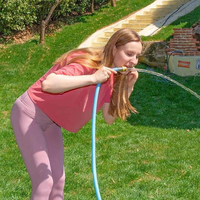 Fevone Kink Free Garden Hose 12 ft, All Weather Flexible, Heavy-Duty & Durable, Solid Brass Fittings, Leak-Free Connection