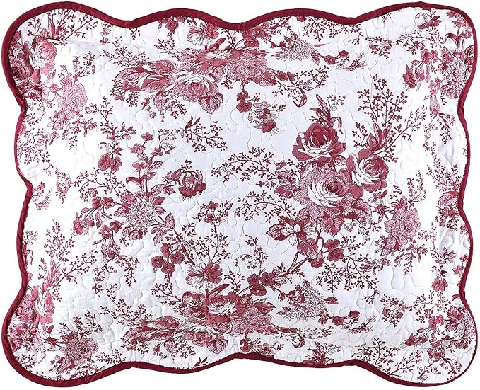 Wonderful 100% Cotton Red Floral Bedspread Set Queen Size, Quilt Bedding Sets with Pillow Shams, 3 Pieces Botanical Coverlet Set, Quilted Blanket Bed Cover for All Season, 102"x118"