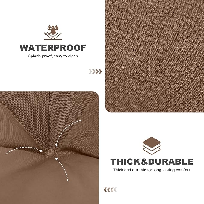 Porch Swing Cushions,Outdoor Cushions 3 Seater Replacement with Backrest, Waterproof Thickened Bench Cushion with Ties for Porch, Patio,Outdoor, Backyard and Garden (Coffee 47 * 40 in)