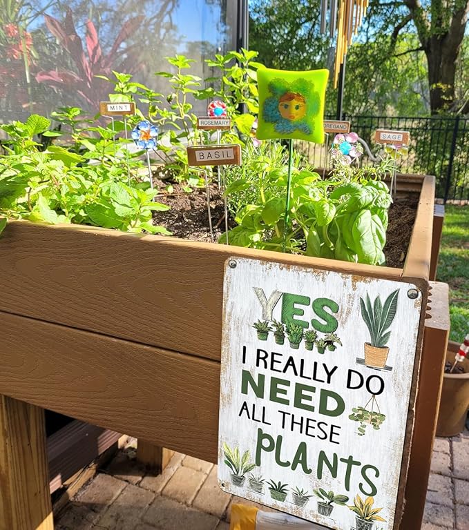 Funny Gardening Metal Sign - 'Yes I Need All These Plants' - 8x12 Inch Rustic Farmhouse Decor for Garden, Home & Kitchen