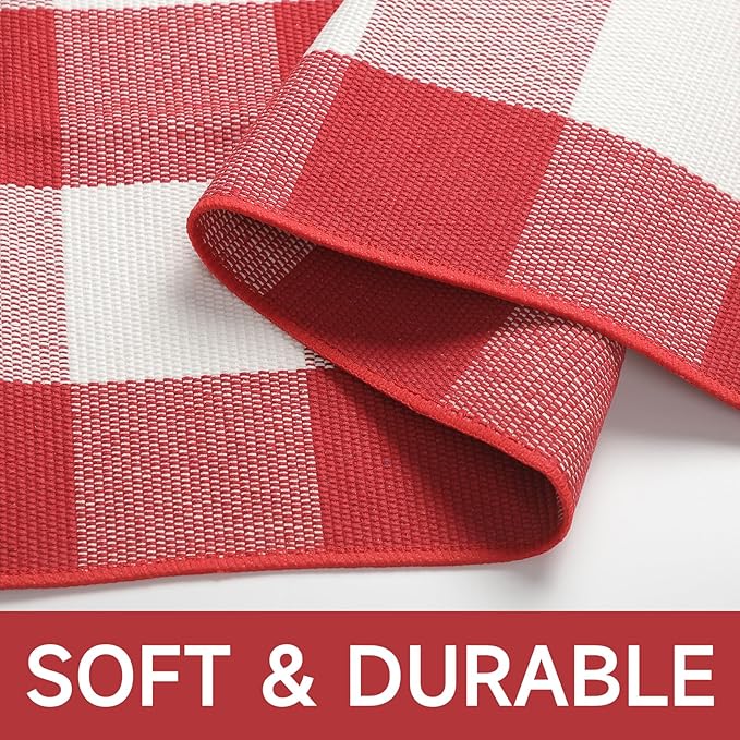MUBIN Christmas Door Mat Outdoor 27.5 x 43 Inch Red White Plaid Plaid Rug Christmas Decor Rug Cotton Hand-Woven Layered Door Mats Washable Carpet for Front Porch, Kitchen, Farmhouse, Entryway