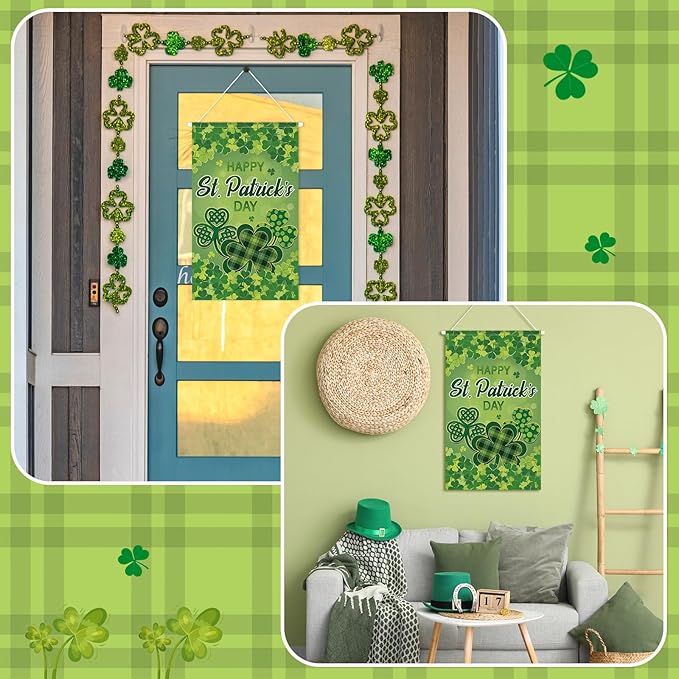 Tegeme 3 Pcs Happy St Patricks Day Door Decorations St. Patrick's Day Banner Door Hanger Sign Easter Hanging Flag Ornaments for Holiday Party Indoor Outdoor Decor 11.8 x 19.7 Inch