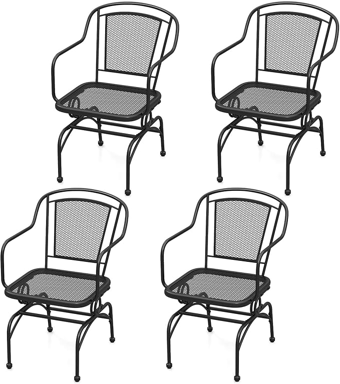 Tangkula Outdoor Rocking Chair Set of 4, Patio Rocker Chairs with Steady Rocking Function, Outdoor Dining Chairs with Metal Mesh Backrest & Seat, Armrest, Adjustable Foot Pads for Yard, Deck, Balcony