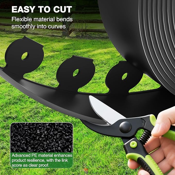 200ft,1.5in Tall Landscape Edging Kit with 300 Metal Spikes, Not Digging Flexible Plastic Edge Border for Landscaping, Lawn,Garden,Flower Beds,Yard,Paver,Playground, Fence,Pathway,3pack, 66.7ft Each