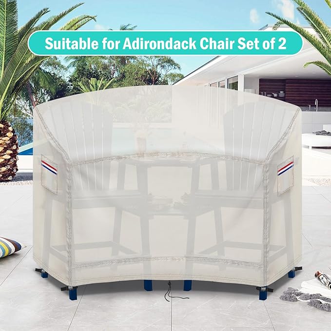 Tall Adirondack Chairs Set Cover,Waterproof Covers for Tall Adirondack Chair Set of 2,Outdoor Cover for Poly Balcony Chair with Connecting Tray,80" Wx30 Dx49 H,500D,Beige