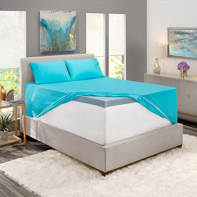 Clara Clark Fitted Sheet, Extra Deep Pocket Fits Deep Mattress, Luxury Soft Fitted Sheet Only, Twin - Extra Deep Beach Blue