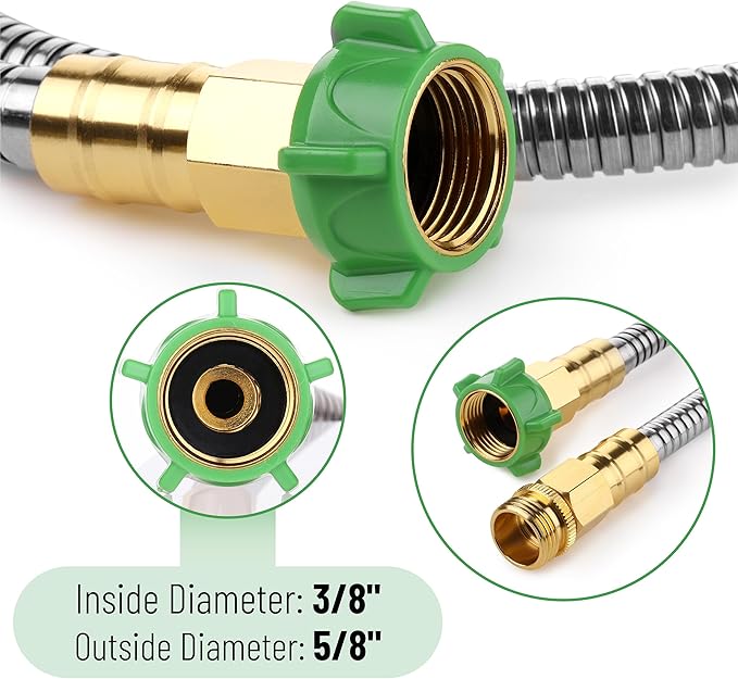 UNCO- Stainless Steel Metal Hose, 6 Feet, No Kink, Short Garden Hose Metal