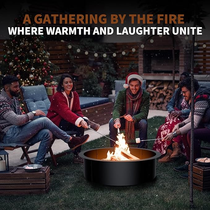 Outdoor Smokeless Fire Pit Ring Insert,36 Inch Inner|42 Inch Outer Diameter, Heavy Duty Metal Round Fire Ring for Outside Wood Burning, Black
