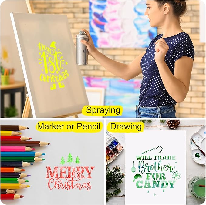 Marspark 66 Pcs Spring Easter Small Stencils for Crafts Reusable 3 Inch Stencils for Painting on Wood DIY Craft Paint Template for Wall Home Decor Card Rock Canvas Drawing Holiday (Word)