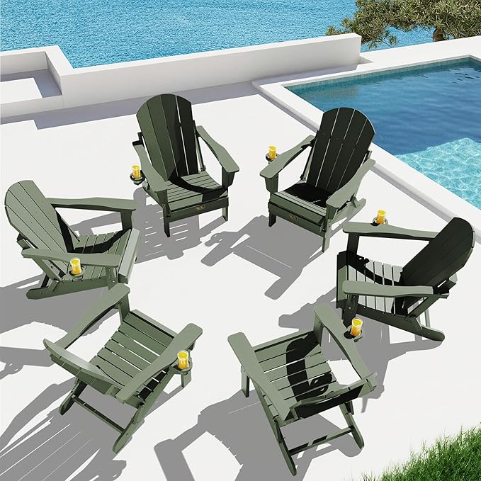 SERWALL Foldable Adirondack Chair Set of 2 for Patio Garden Outdoors Fire Pit Chairs-Avocadogreen