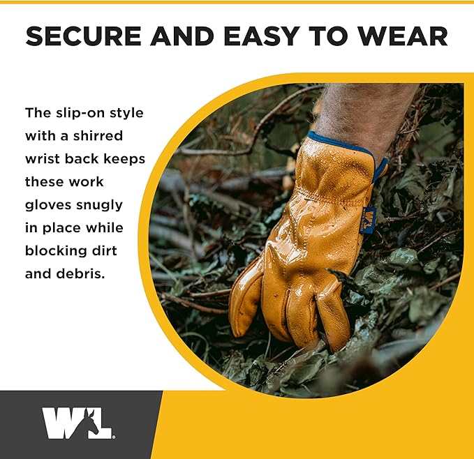 Wells Lamont Men's Slip-On HydraHyde Leather Work Gloves – Water-Resistant, Breathable, Durable – Ideal for Gardening, Landscaping, Ranching – Heavy Duty Leather Work Gloves – Saddletan, Medium