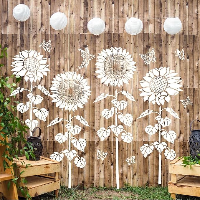 Large Flower Stencils for Painting Sunflower Stencils for Walls 14” Floral Stencil Templates for Garden Fence Wood Furniture Fabrics