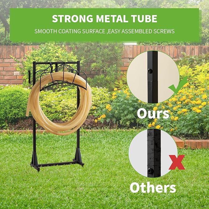 Garden Hose Holder Upgraded Water Hose Holder Heavy Duty Metal Hose Stand Sturdy Freestanding Hose Hanger, Detachable Garden Hose Storage Rack for Outside Yard Lawn