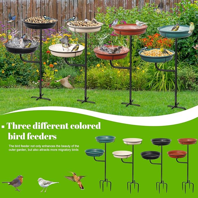 Freestanding Birdbaths Bowl Outdoor, Standing Garden Bird Bath Bird Feeder Bowl, Detachable Decoration Spa Birdfeeder for Garden Patio Yard Lawn (Green 2)