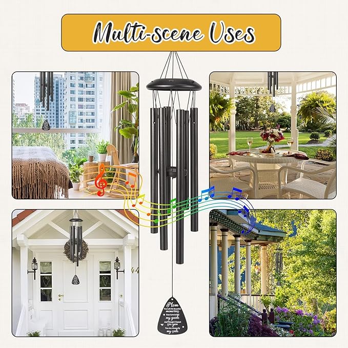 Memorial Gifts for Loss of Mom, 25''Memorial Wind Chimes for Loss of Mother Gifts, Condolence/Bereavement/Remembrance Gift,Windchimes in Memory Sympathy Gift,Funeral Decor for Garden Outside,Black