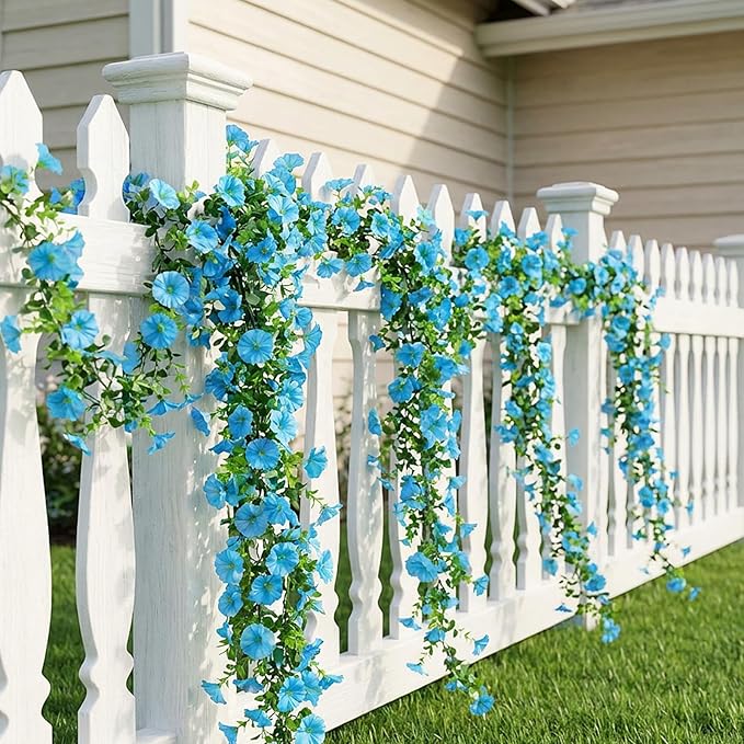 GTIDEA 6Pcs Fake Vines 36Ft Floral Garland Artificial Hanging Morning Glory Flowers Spring Garland Purple for Outdoors Wall Fence Indoor Arch Wedding Décor