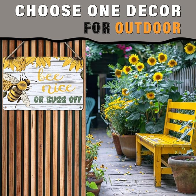 Bee Nice or Buzz Off Decor Sign Vintage Metal Tin Sign Country Farmhouse Decor Home Decor Rustic Farmhouse Decorations for The Home 12x16inch