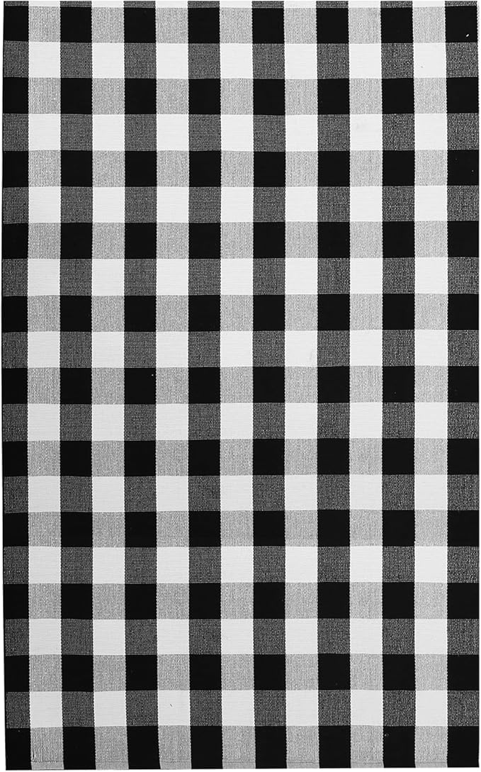 IOHOUZE Buffalo Plaid Rug 5x7 Ft Indoor Outdoor Rug, Washable Rugs for Living Room, Spring Summer Welcome Mats Outdoor, Black White Rug for Farmhouse/Entryway/Home Entrance