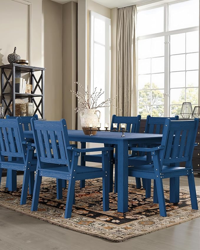 YEFU Patio Dining Chairs Set of 4: All Weather Outdoor Dining Chairs with Wide Curved Seat and Backrest - Outdoor Furniture Plastic for Outside Backyard/Garden/Porch/Deck 350lbs Capacity Blue
