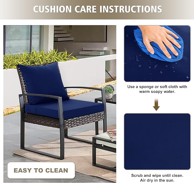 24x24 Inch Outdoor Cushions for Patio Furniture, Waterproof Outdoor Chair Cushions w/Fade-Resistant, Removable & Machine-Washable Covers, Deep Seat Sofa/Couch Pads Replacement – Set of 4, Navy Blue