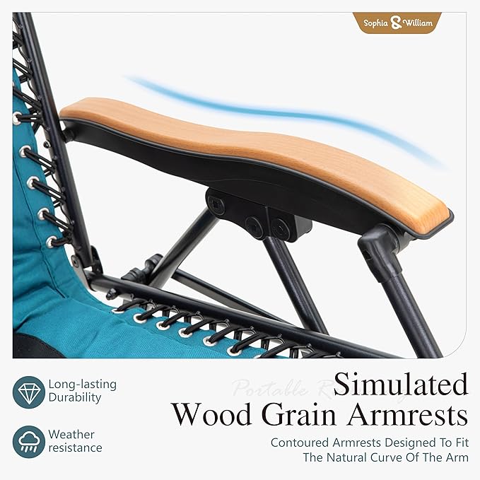 Sophia & William Oversized XXL Zero Gravity Chair Set of 2 Padded Adjustable Folding Reclining Lounge Chair Outdoor Gravity Chair with Wide Armrest and Cup Holder, Support 400 LBS, Aqua