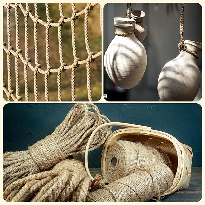 Jute Twine String - 328ft 8mm Eco-Friendly Heavy-Duty Rope for Crafts,Construction & Packaging | Natural Fiber Cord for Garden Tying,Bundling & DIY Decor