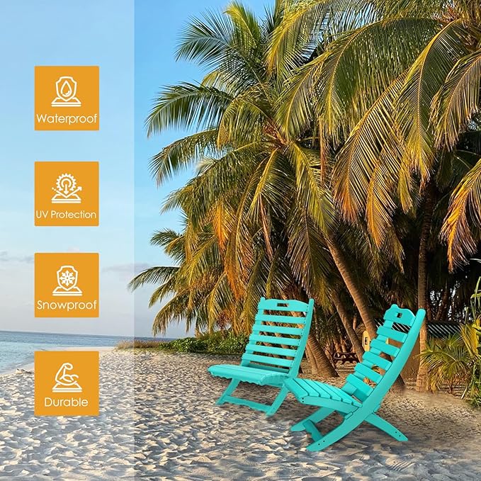 IVY&LANE Portable Xavier-Chairs Set of 2 | Folding-Adirondack-Chair | Wave | HDPE Plastic | Aqua | All-Weather Resistant | for Outdoor Fire-Pit Patio Lawn Beach Poolside