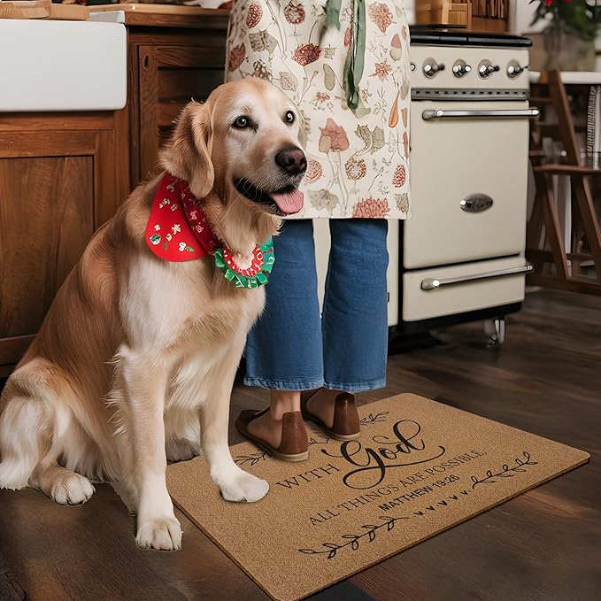 Christian Door Mat Doormat, Bible Verse Welcome Front Door Mat Indoor Outdoor Entrance, with God All Things are Possible Artificial Coir Doormats Rugs for Porch Entryway Home Decor 30x17in