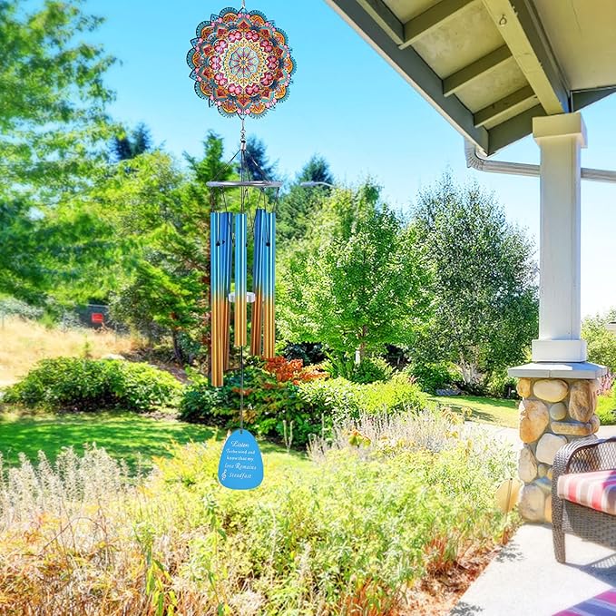 Wind Chimes for Outside with Wind Spinner Mandala Lucky Star,33" Memorial WindChimes Outdoor Garden Decorations,Suitable for Zen Patio,Gifts for Mom Women Wife Grandma,Christmas Ornaments