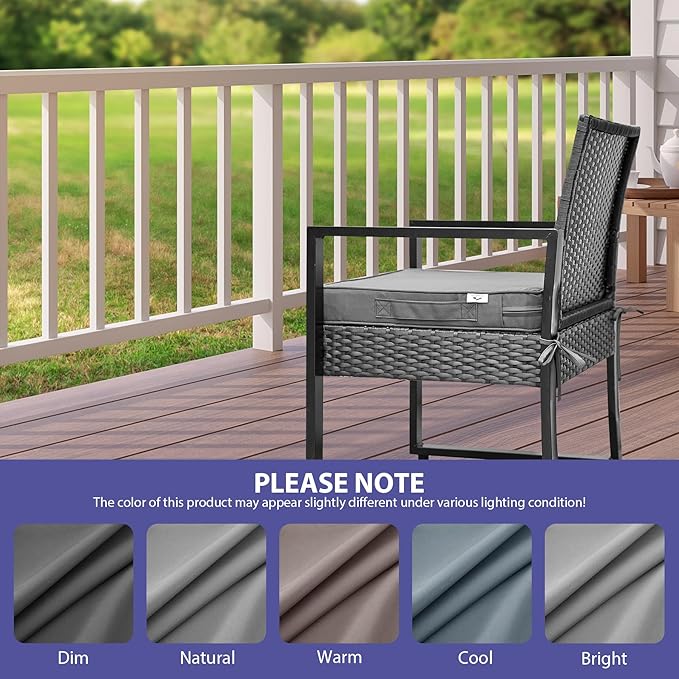 Outdoor Chair Cushions Set of 4 -Waterproof Outdoor Seat Cushions for Patio Furniture, Patio Chair Cushion with Handle and Ties, Square Out Door Chair Pads,18.5" x 16" x 3", Grey