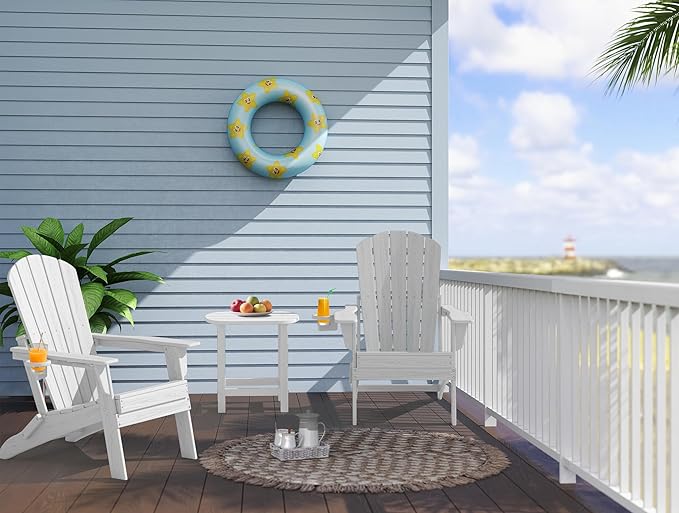 Oversized Folding Adirondack Chair - HDPE All-Weather Outdoor Chair with Cup Holder, 380LB Weight Capacity, UV Protected, White