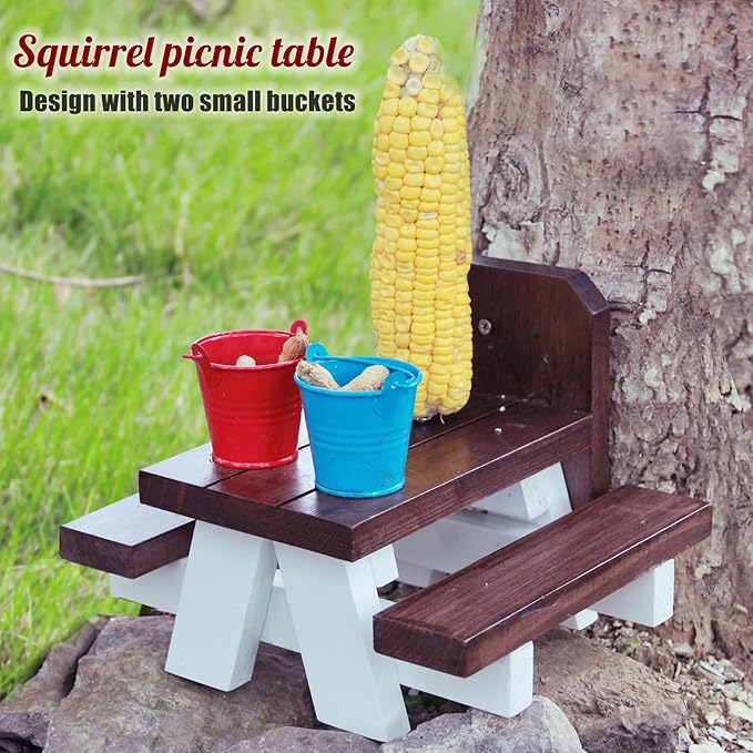 Large Squirrel Feeder, Squirrel Feeder for Outside, Large Squirrel Picnic Table Feeder with Umbrella and Corn Cobs for Squirrels, Cute Chipmunk Feeder for Your Family Member…