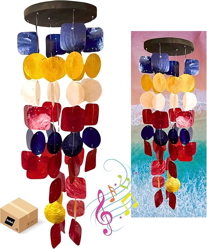 Bellaa 24872 Wind Chimes Outdoor, Garden Decorations, Musical, Indoor/Outside Windchimes, Beach, Gifts for Mom, Sea Glass Shells
