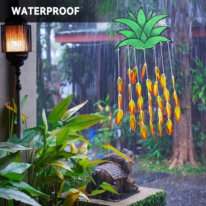X-PREK Pineapple Wind Chimes for Outside, Unique Stained Glass Wind Chimes Garden Decor, Windchimes Outdoors Suncatcher Gift for Women, Mom, Grandma